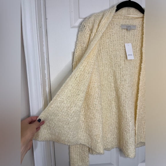 Loft NWT Mohair & Wool Blend Boucle Knit Open Front Cardigan Sz M Soft Fuzzy - Picture 3 of 7